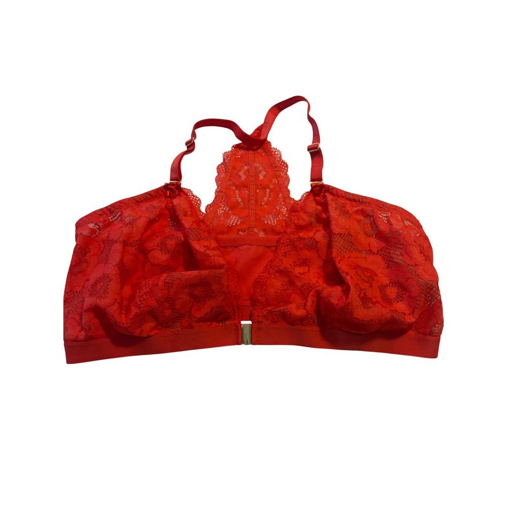 Cacique Bralette Racerback Lace Orange Red‎ Front Clasp 46DDD